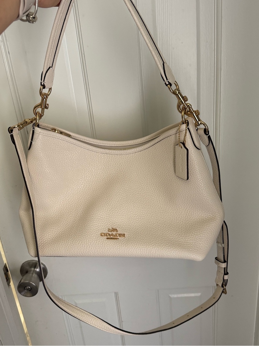 Coach Pebbled Leather Shoulder Bag in Ivory with Gold Hardware